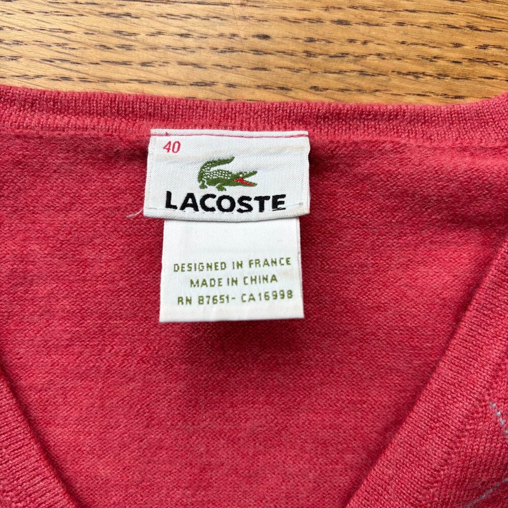 LACOSTE Pink and Orange Pattern V-Neck Sweater - Picture 4 of 5